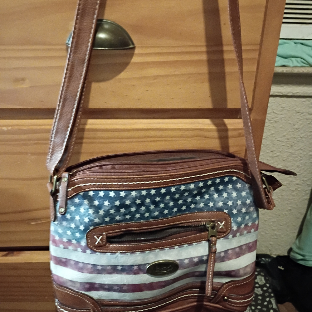 boc Brown Crossbody Bag with Stars and Stripes Print